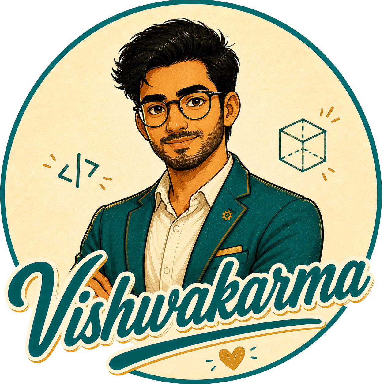 Illustrated portrait representing Vishwakarma, the building and implementation AI support role.